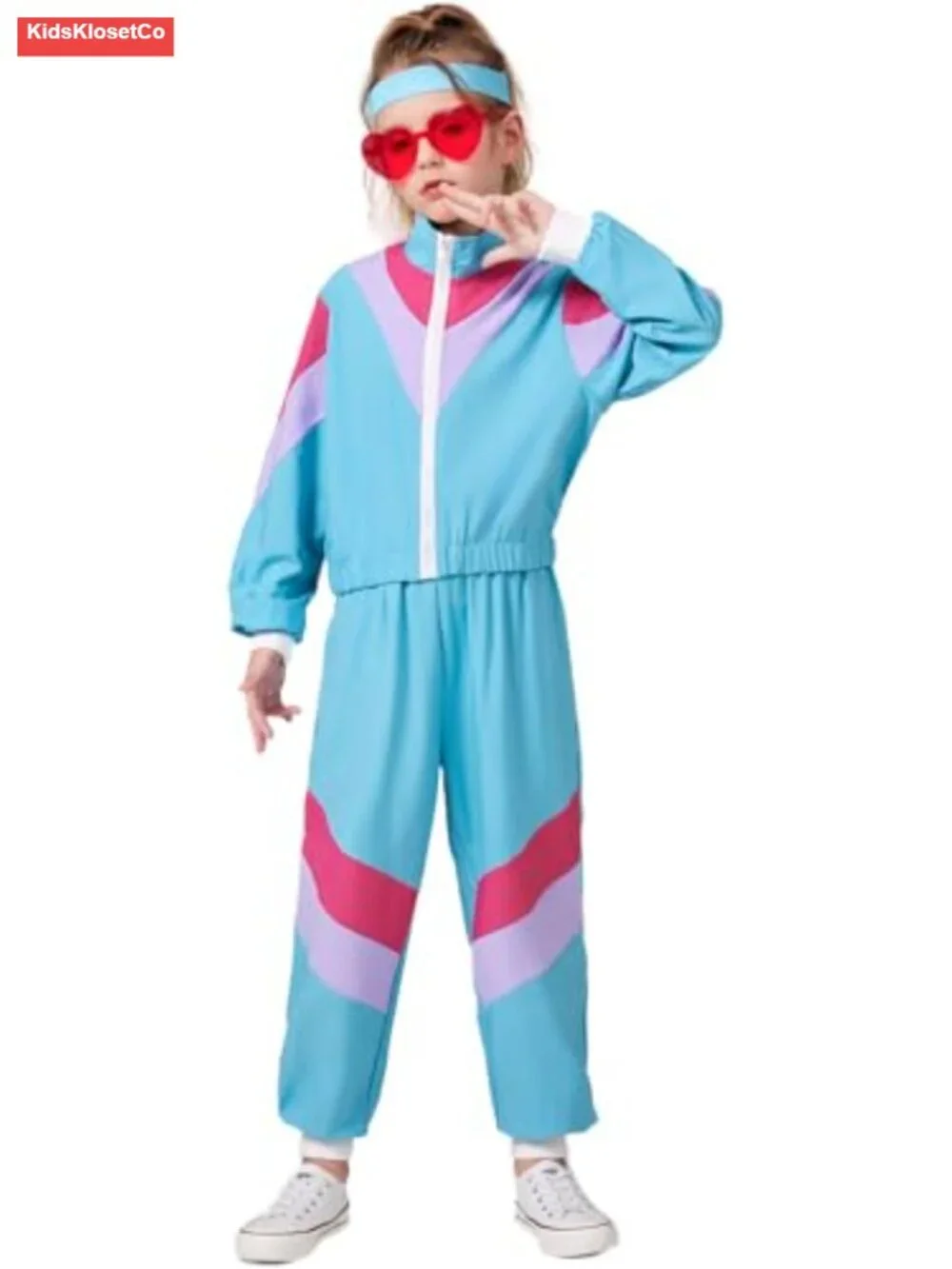 Retro Windbreaker Set for Girls 80s 90s Costume Track Suit Jacket Pants Headband